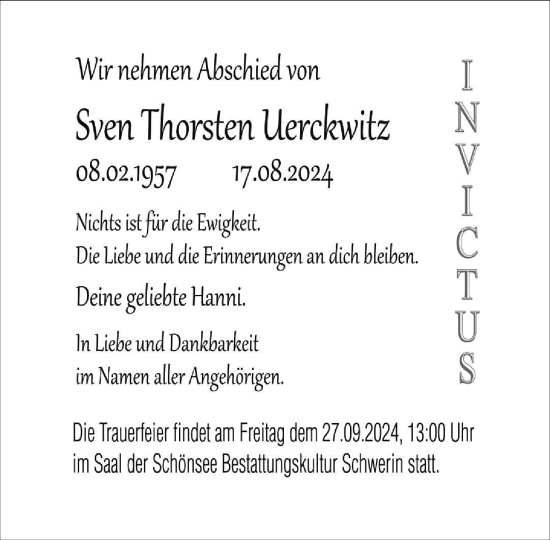 Traueranzeige von Sven Thorsten Uerckwitz von Zeitung für die Landeshauptstadt