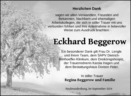 Traueranzeige von Eckhard Beggerow von Nordkurier Neubrandenburger Zeitung