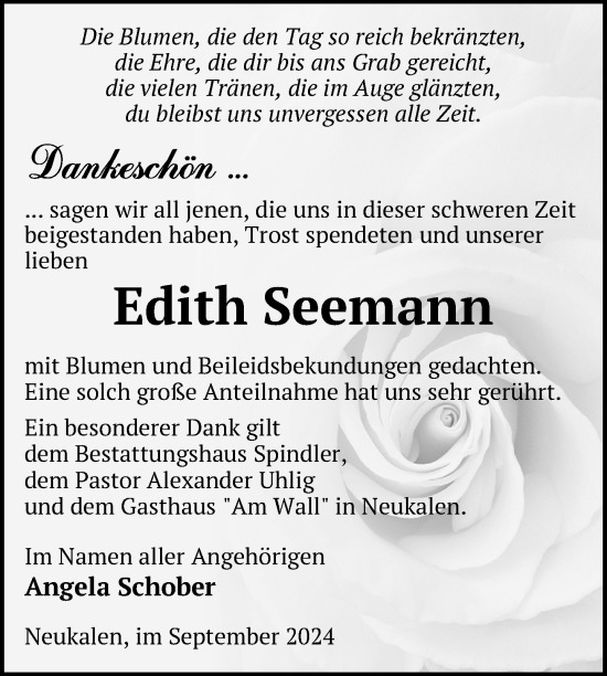 Traueranzeige von Edith Seemann von Nordkurier Mecklenburger Schweiz