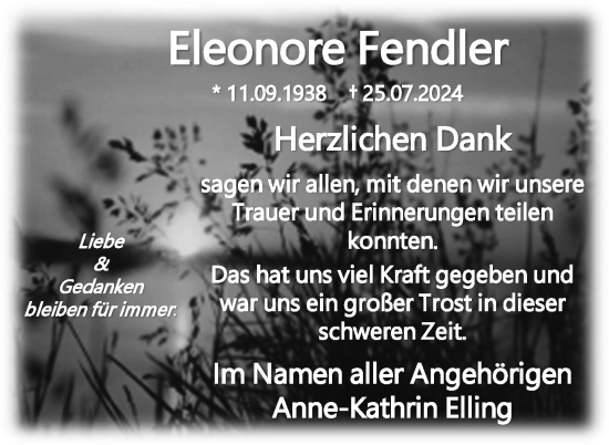 Traueranzeige von Eleonore Fendler von Nordkurier Demminer Zeitung