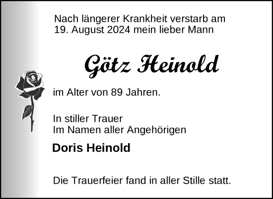 Traueranzeige von Götz Heinold von Nordkurier Müritz-Zeitung