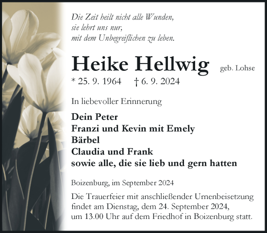 Traueranzeige von Heike Hellwig von Hagenower Kreisblatt