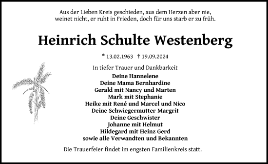 Traueranzeige von Heinrich  Schulte Westenberg von Parchim und Lübz