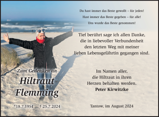 Traueranzeige von Hiltraut Flemming von Nordkurier Pasewalker Zeitung