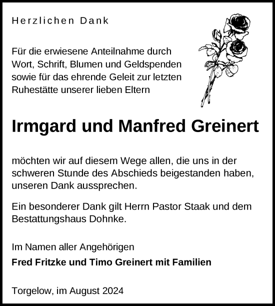 Traueranzeige von Irmgard Greinert von Nordkurier Haff-Zeitung