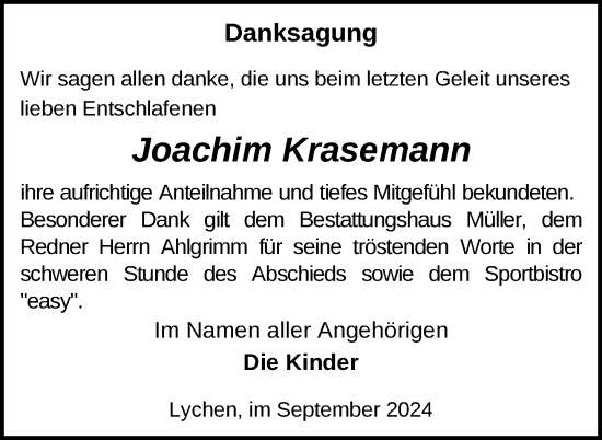 Traueranzeige von Joachim Krasemann von Uckermark Kurier Templiner Zeitung