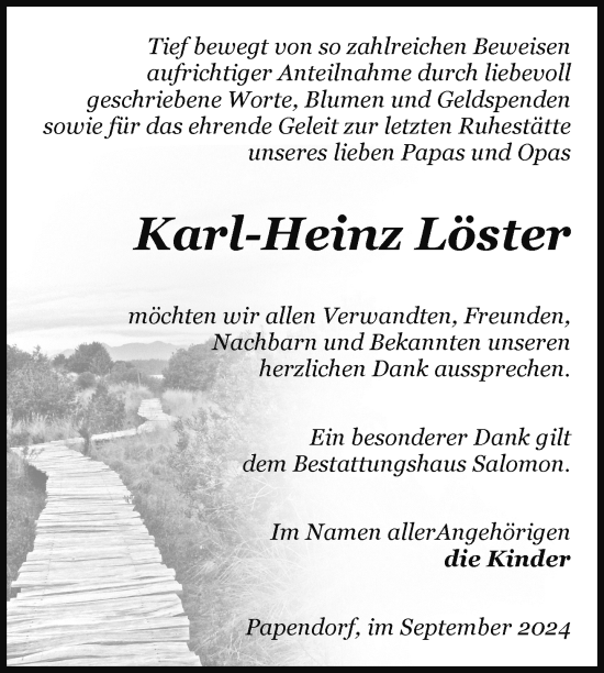 Traueranzeige von Karl-Heinz Löster von Nordkurier Pasewalker Zeitung