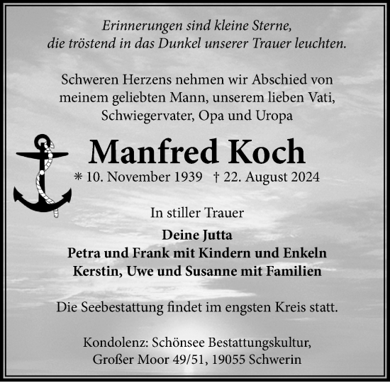 Traueranzeige von Manfred Koch von Zeitung für die Landeshauptstadt