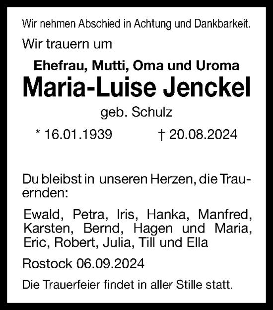 Traueranzeige von Maria-Luise Jenckel von Norddeutsche Neueste Nachrichten