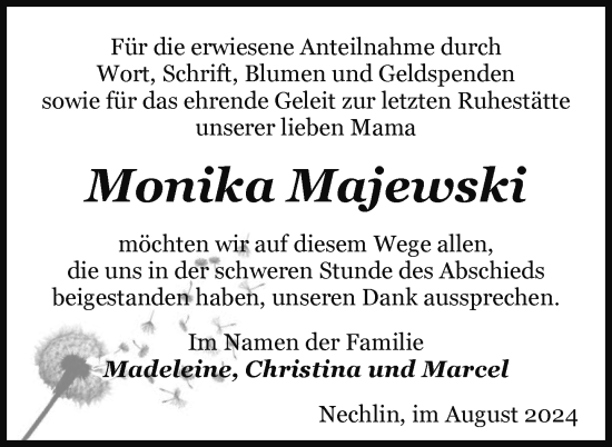 Traueranzeige von Monika Majewski von Uckermark Kurier Prenzlauer Zeitung