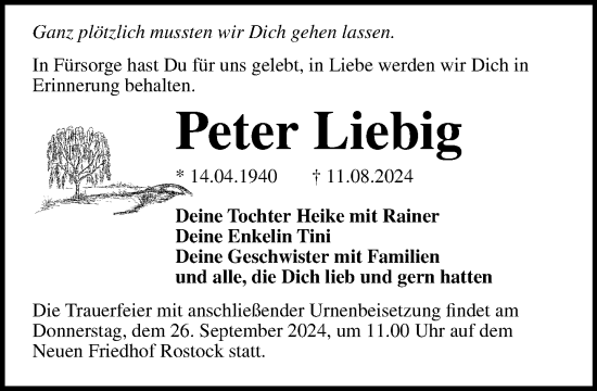 Traueranzeige von Peter Liebig von Norddeutsche Neueste Nachrichten