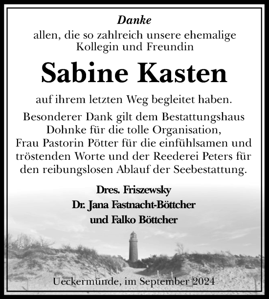 Traueranzeige von Sabine Kasten von Nordkurier Haff-Zeitung