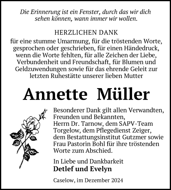 Traueranzeige von Annette Müller von Nordkurier Pasewalker Zeitung