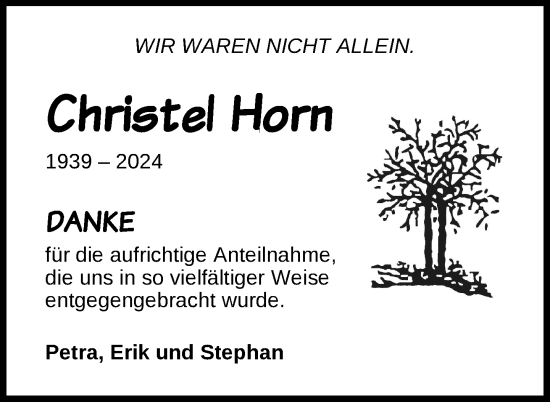 Traueranzeige von Christel Horn von Nordkurier Haff-Zeitung