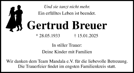 Traueranzeige von Gertrud Breuer von Norddeutsche Neueste Nachrichten