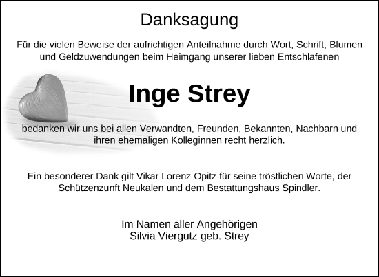 Traueranzeige von Inge Strey von Nordkurier Mecklenburger Schweiz