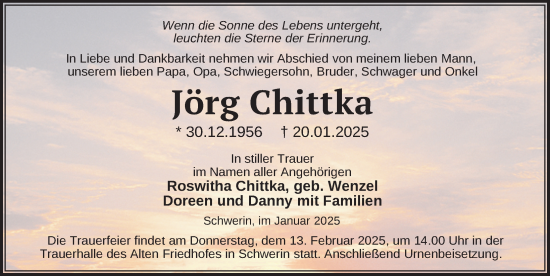 Traueranzeige von Jörg Chittka von Zeitung für die Landeshauptstadt