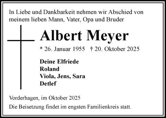 Traueranzeige von Albert Meyer von Hagenower Kreisblatt