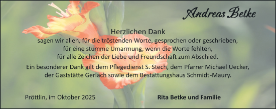 Traueranzeige von Andreas Betke von Der Prignitzer, Prignitz Express