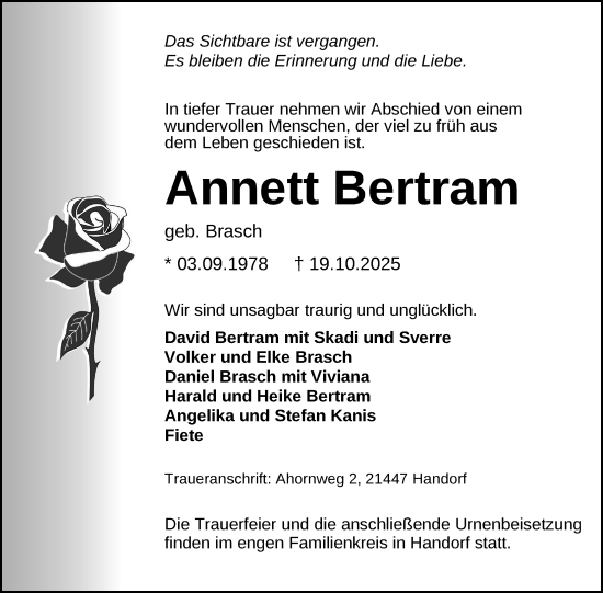 Traueranzeige von Annett Bertram von Nordkurier Neubrandenburger Zeitung