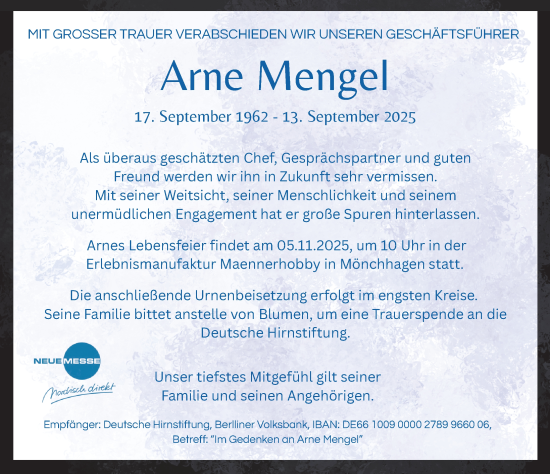 Traueranzeige von Arne Mengel von Norddeutsche Neueste Nachrichten