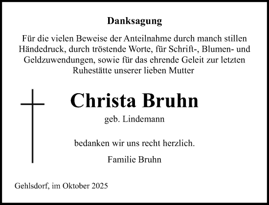 Traueranzeige von Christa Bruhn von Norddeutsche Neueste Nachrichten