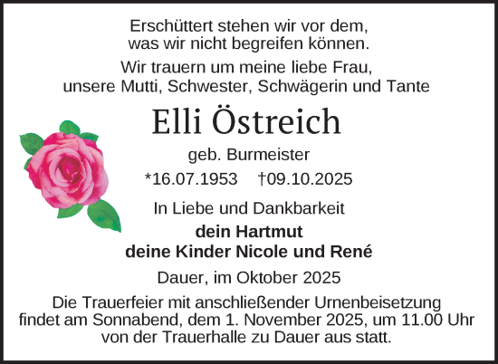 Traueranzeige von Elli Östreich von Uckermark Kurier Prenzlauer Zeitung