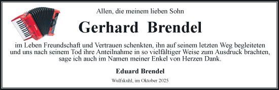 Traueranzeige von Gerhard Brendel von Hagenower Kreisblatt