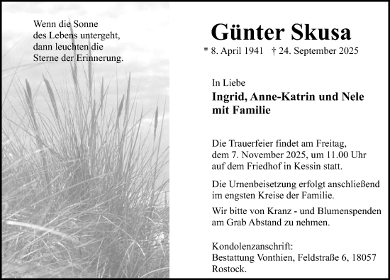 Traueranzeige von Günter Skusa von Norddeutsche Neueste Nachrichten