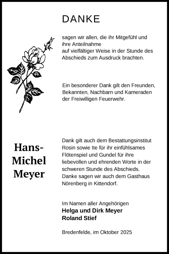 Traueranzeige von Hans-Michel Meyer von Nordkurier Mecklenburger Schweiz