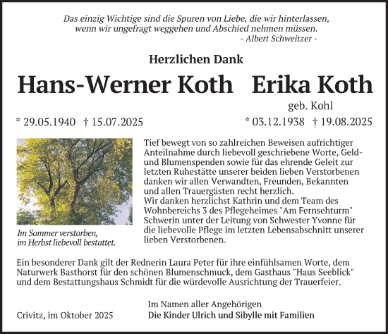 Traueranzeige von Hans-Werner Koth von Zeitung für die Landeshauptstadt