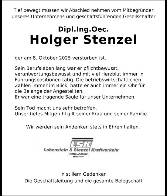 Traueranzeige von Holger Stenzel von Zeitung für die Landeshauptstadt