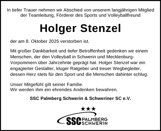 Traueranzeige von Holger Stenzel von Zeitung für die Landeshauptstadt