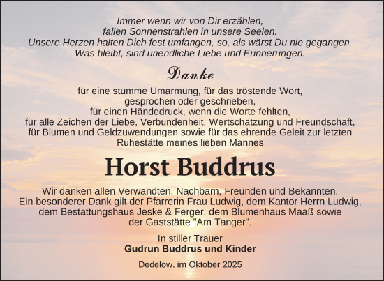 Traueranzeige von Horst Buddrus von Uckermark Kurier Prenzlauer Zeitung