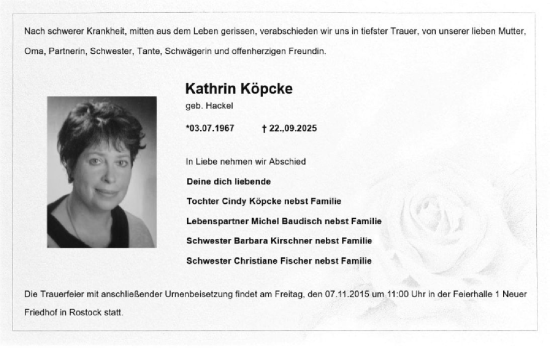 Traueranzeige von Kathrin Köpcke von Güstrow und Bützow
