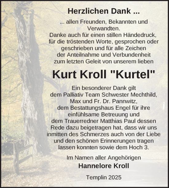 Traueranzeige von Kurt Kroll von Uckermark Kurier Templiner Zeitung