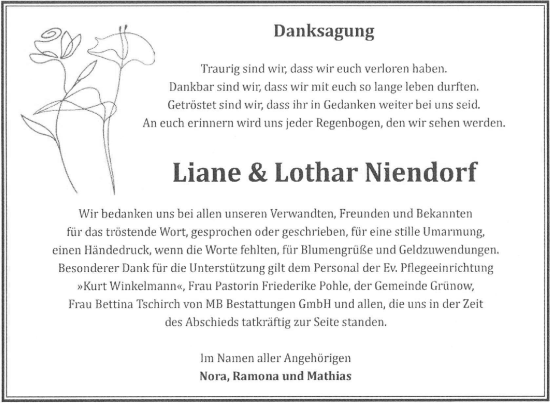 Traueranzeige von Liane Niendorf von Nordkurier Strelitzer Zeitung