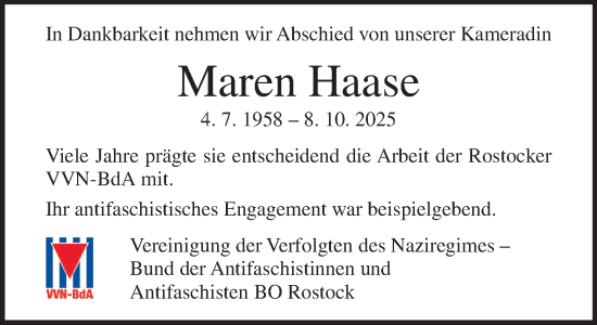 Traueranzeige von Maren Haase von Norddeutsche Neueste Nachrichten
