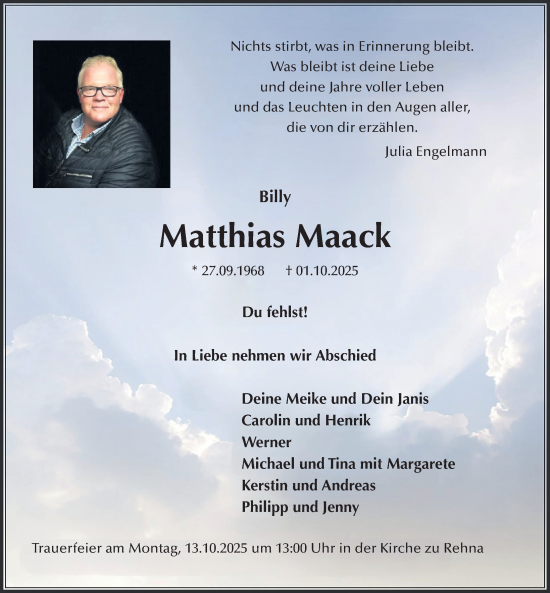 Traueranzeige von Matthias Maack von Gadebusch - Rehnaer Zeitung