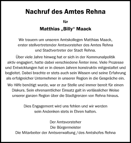 Traueranzeige von Matthias Maack von Gadebusch - Rehnaer Zeitung