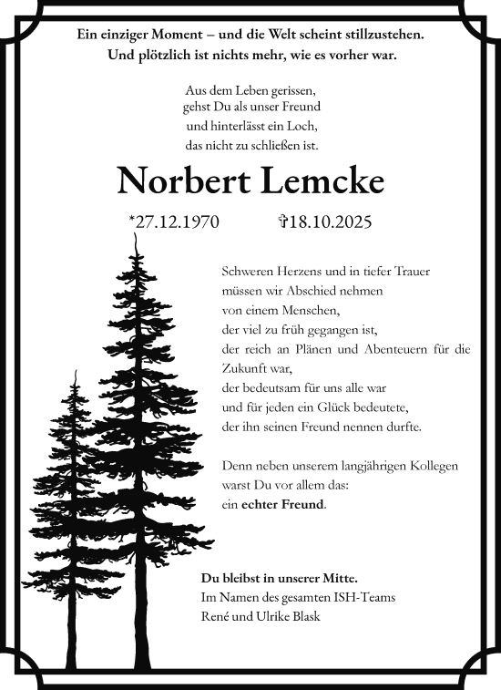 Traueranzeige von Norbert Lemcke von Parchim und Lübz