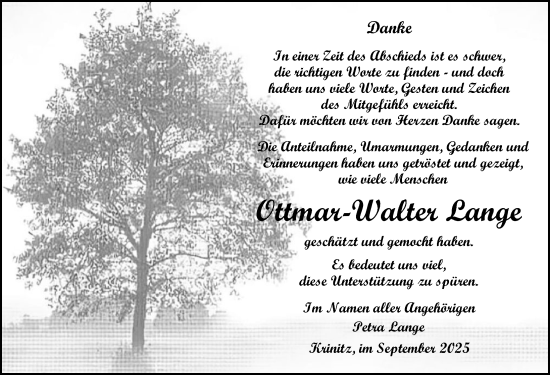 Traueranzeige von Ottmar-Walter Lange von Ludwigsluster Tageblatt