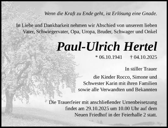 Traueranzeige von Paul-Ulrich Hertel von Norddeutsche Neueste Nachrichten