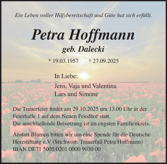 Traueranzeige von Petra Hoffmann von Güstrow und Bützow
