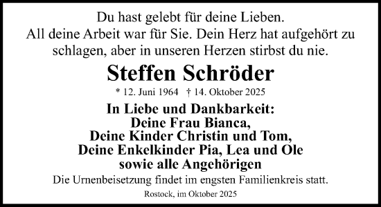 Traueranzeige von Steffen Schröder von Norddeutsche Neueste Nachrichten