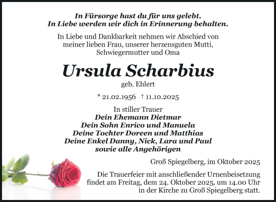 Traueranzeige von Ursula Scharbius von Nordkurier Pasewalker Zeitung