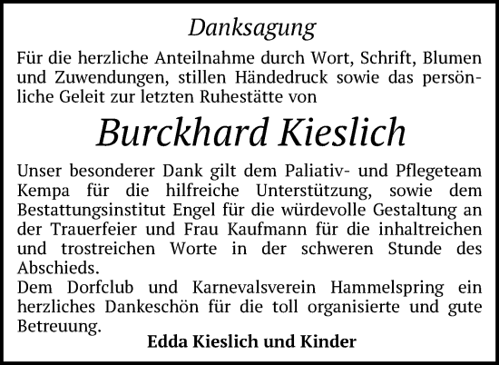 Traueranzeige von Burckhard Kieslich von Uckermark Kurier Templiner Zeitung
