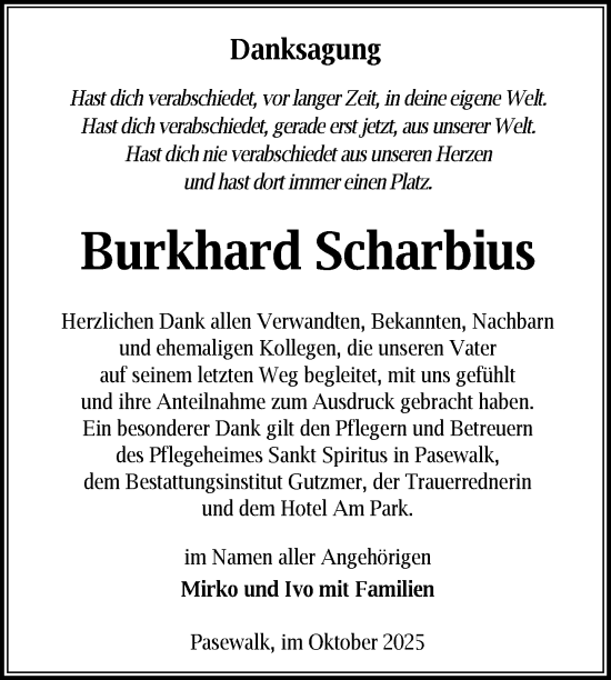 Traueranzeige von Burkhard Scharbius von Nordkurier Grosso