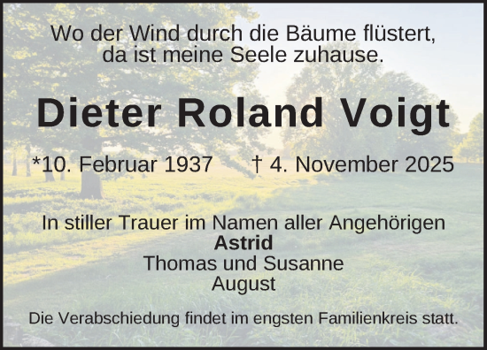 Traueranzeige von Dieter Roland Voigt von Der Prignitzer