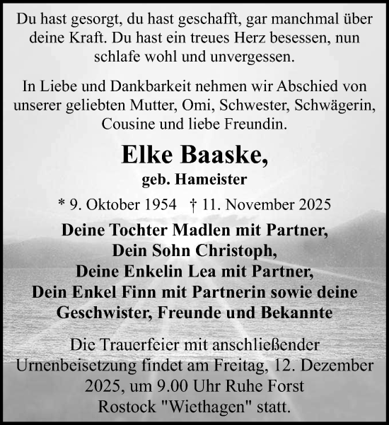 Traueranzeige von Elke Baaske von Norddeutsche Neueste Nachrichten